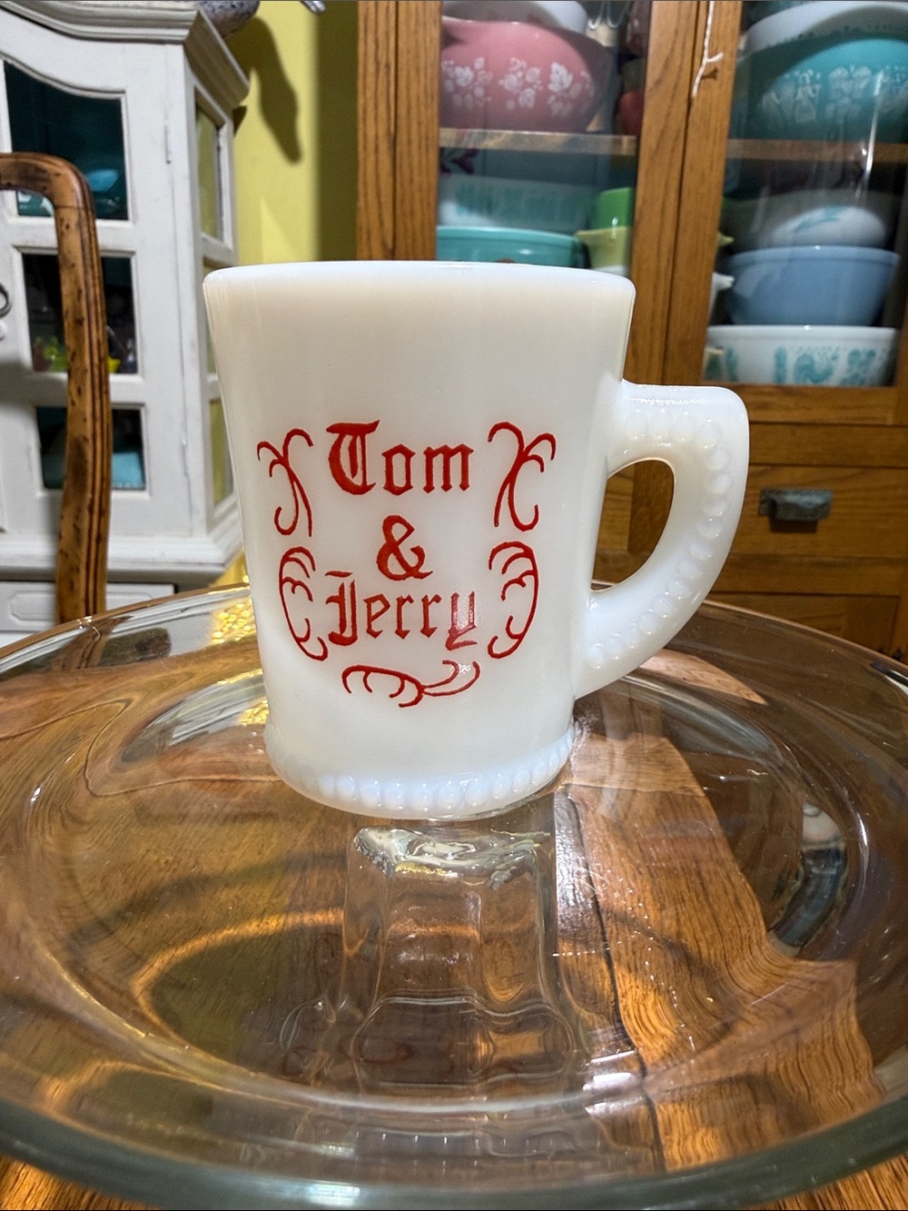 Tom & Jerry Milk Glass Mug with Red Script